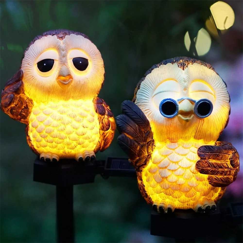 Solar LED Owl Lawn Light Courtyard Garden Decoration Outdoor Garden Waterproof Resin Animal Figurine Lamp with Stake W250607