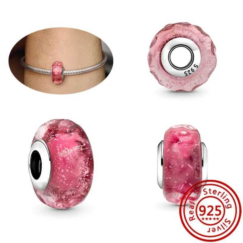 925 Sterling Silver Pink Red Green Blue Yellow Purple Murano Glass Sparkling Round Beads Fit Pantaro Charms Bracelet DIY Jewelry XJ250607