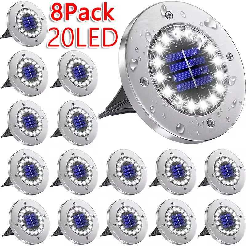 1/4/8Pack Solar Lights Outdoor 8/20LEDs Disk Underground Lamp Spotlight Buried Solar Light for Home Garden Lawn Yard Decoration XJ250606