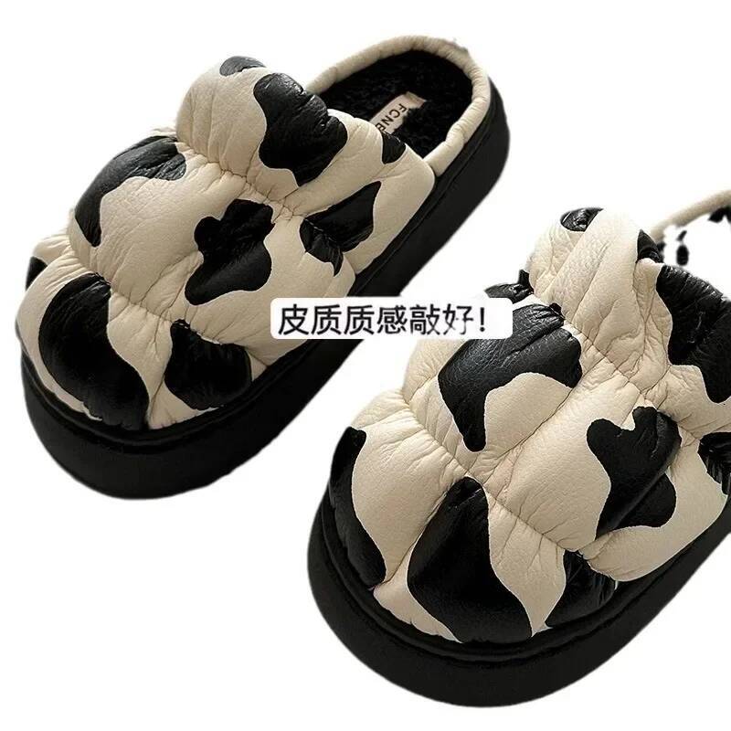 Ddmyoutdoor Women Shoes Cotton Autumn Winter Warm Platform Waterproof Non Slip Indoor Home Plush Slippers Cow Pantuflas Mujer Beach outdoor shoes