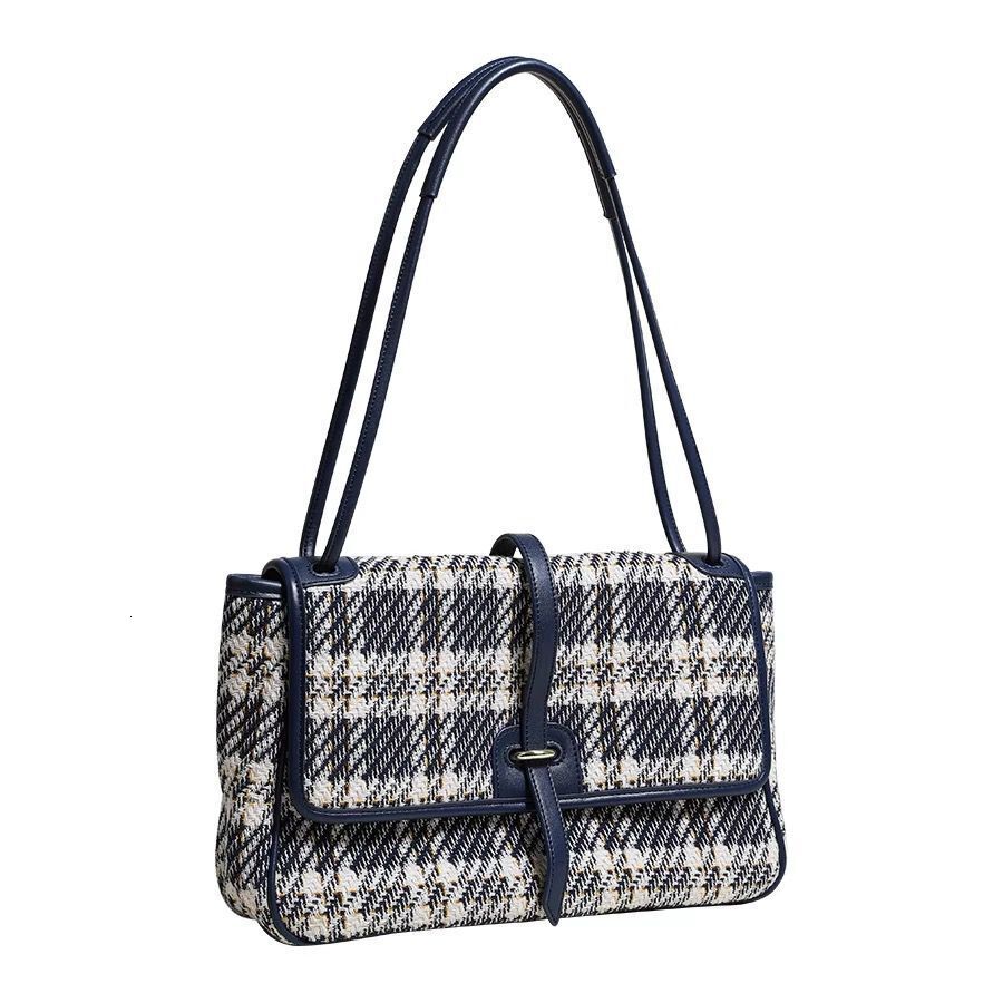 designer Wandering Bag for Women 2021 New Trend Blue Canvas Plaid Crossbody Large Capacity Versatile Shoulder Underarm Bag