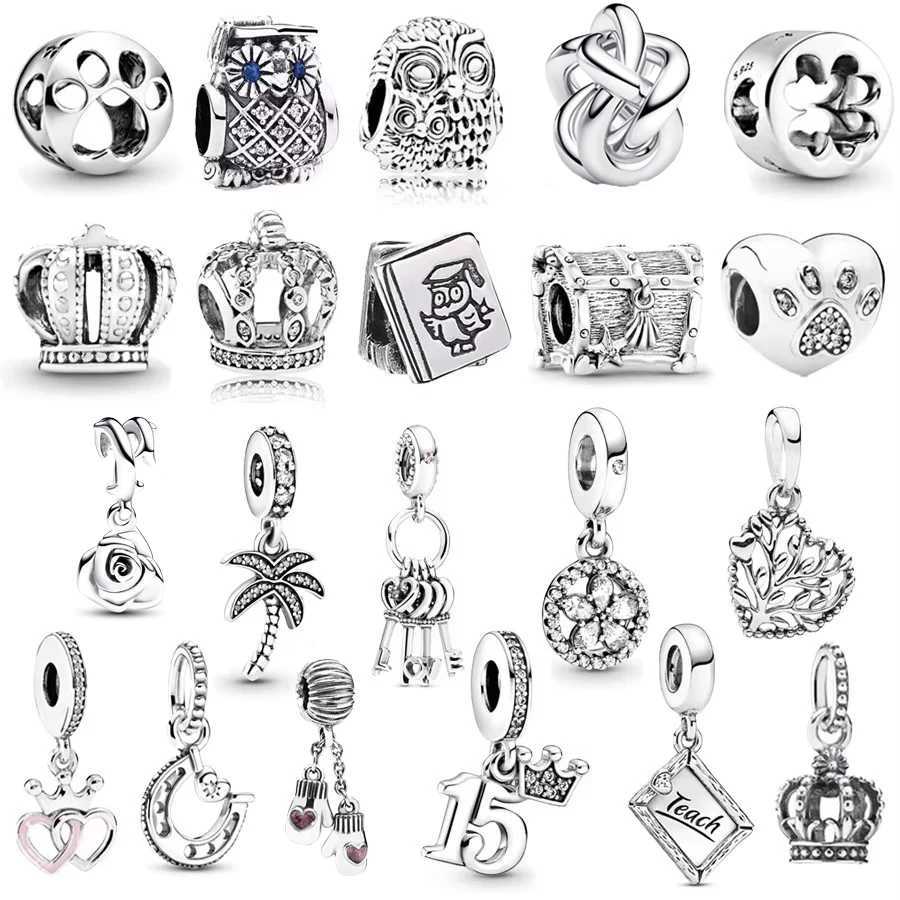 DIY Charm Jewelry Protective Hamsa Hand Owl Crown Bead Snowflake Circle Dangle Fit Original 925 Sterling Silver Bracelet XJ250607