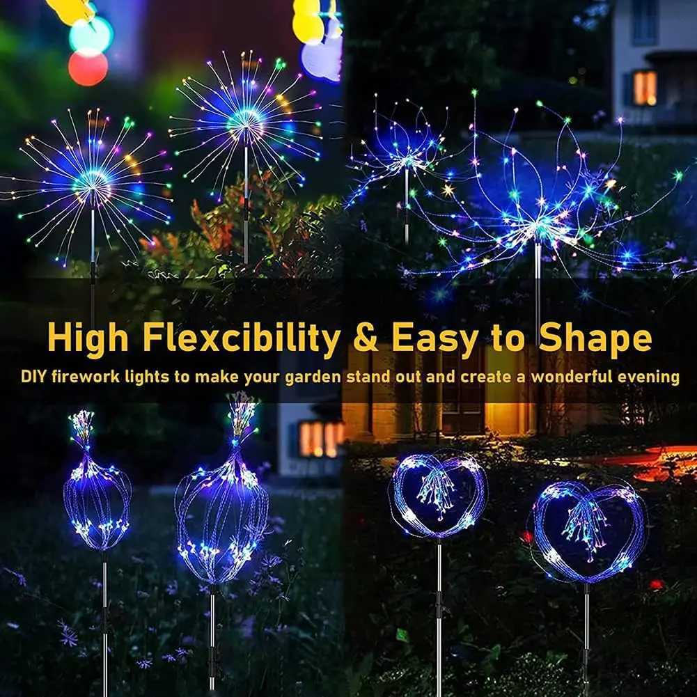 LED Solar Fireworks Lights Powered Outdoor Grass Globe Dandelion Lamp for Garden Lawn Landscape Lamp Holiday Light XJ250606