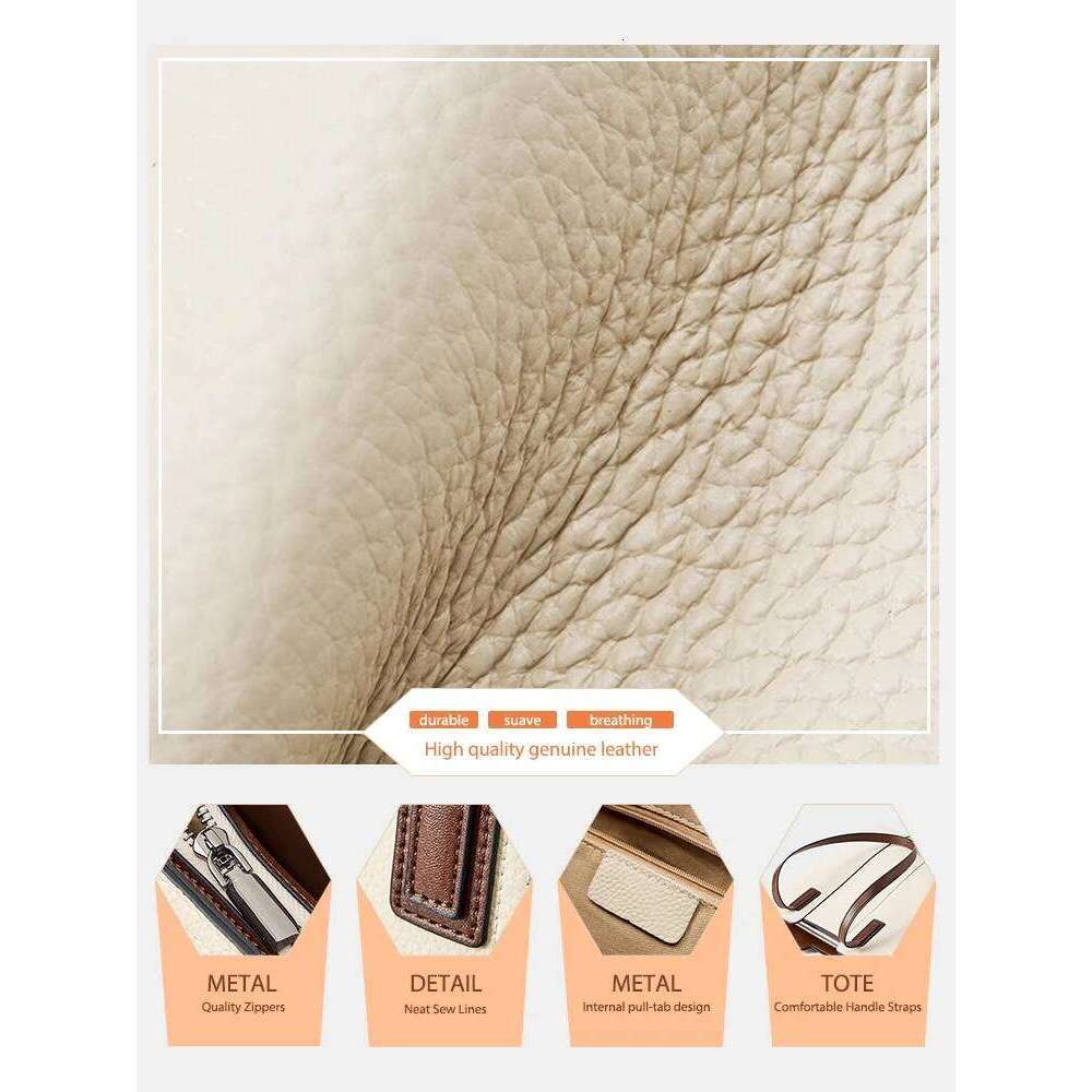 Zency Genuine Leather Women's Work Tote Handbag Classic Elegant Beige Large Capacity Shopper Bag Pocket Black Purse For A4 2025/06/07 2025/06/07