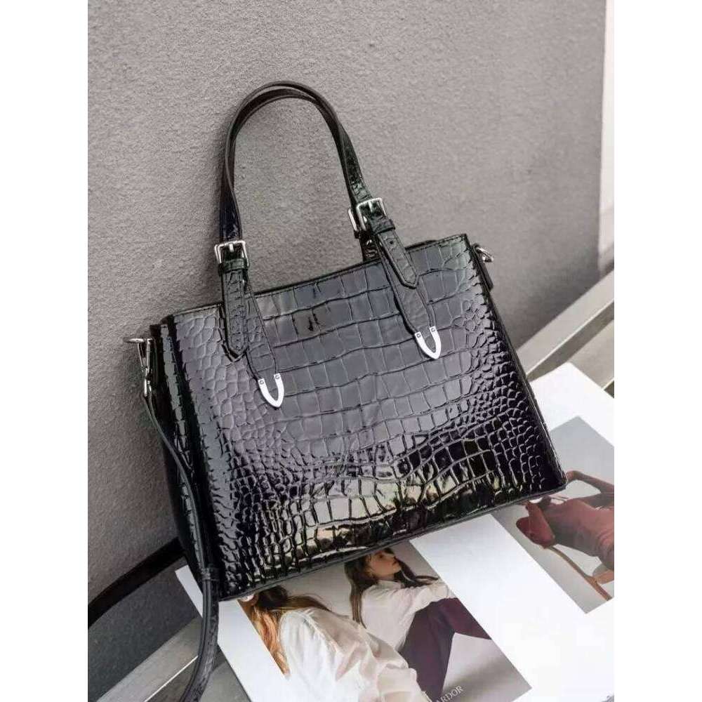 Retro New Women Office Bucket High Quality Genuine Leather Crocodile Pattern Handbag Ladies Satchels Shoulder Bag Casual Totes