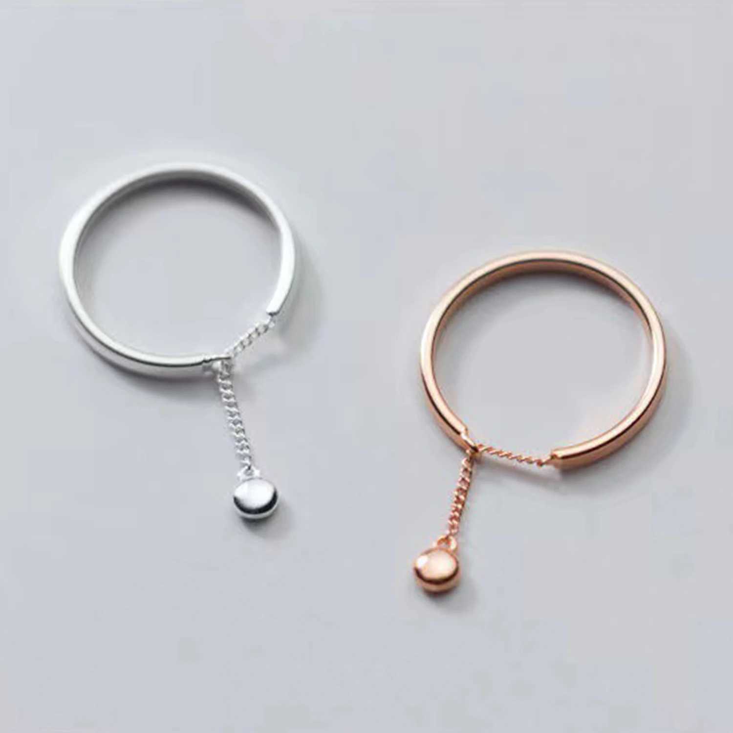 Korean Tassel Beads Pendant Rings Silver Color Simple Chain Beaded Rings for Women Girl Finger Open Ring Jewelry Party W250606