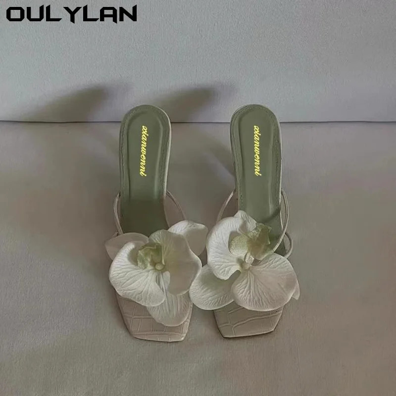 Oulylan High Heels Slippers Casual Summer Womens Shoes Womens High Heels Sandals Elegant Style Flower Toe 250605