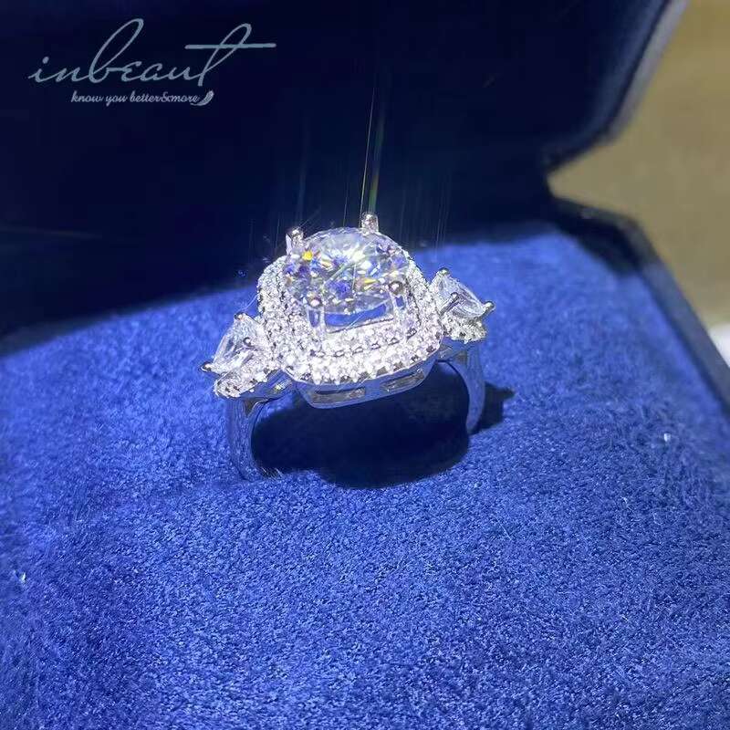 Silver 925 Original 2 Ct Diamond Test Past Round Excellent Cut D Color Moissanite Ring Gemstone Wedding Jewelry for Women