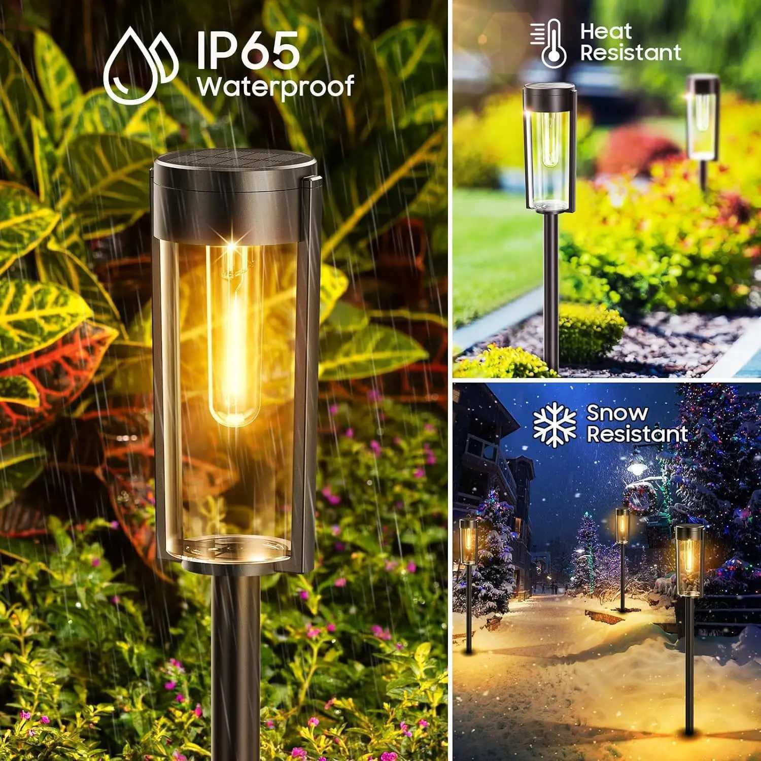 LED Solar Pathway Lights Outdoor Garden Lamp Waterproof Landscape Lights Walkway Driveway Lawn Patio Garden Decor W250607