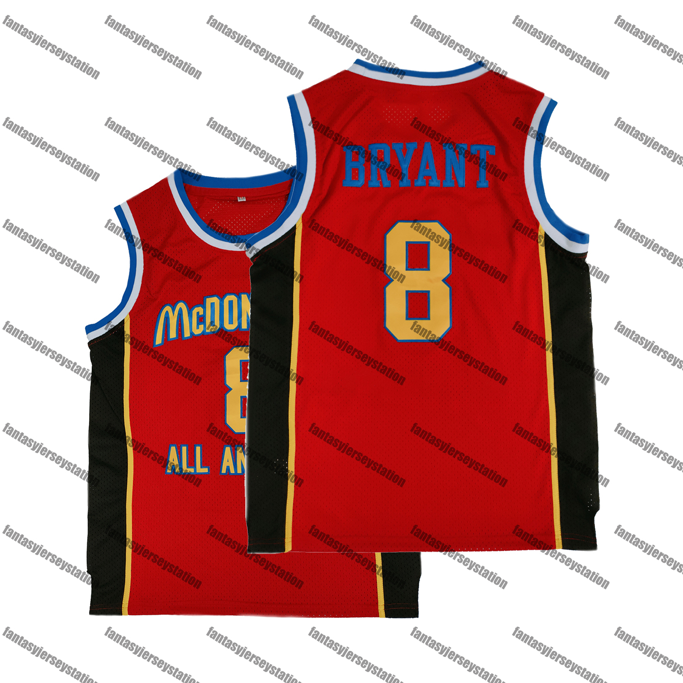 IN STOCK Mens Red 8 Bryant Basketball Jersey, Polyester Knit Fabric, Crew Neck, Loose Fit, Breathable Stretch,Stitched Casual Sports Shirt for Training S-XXXL