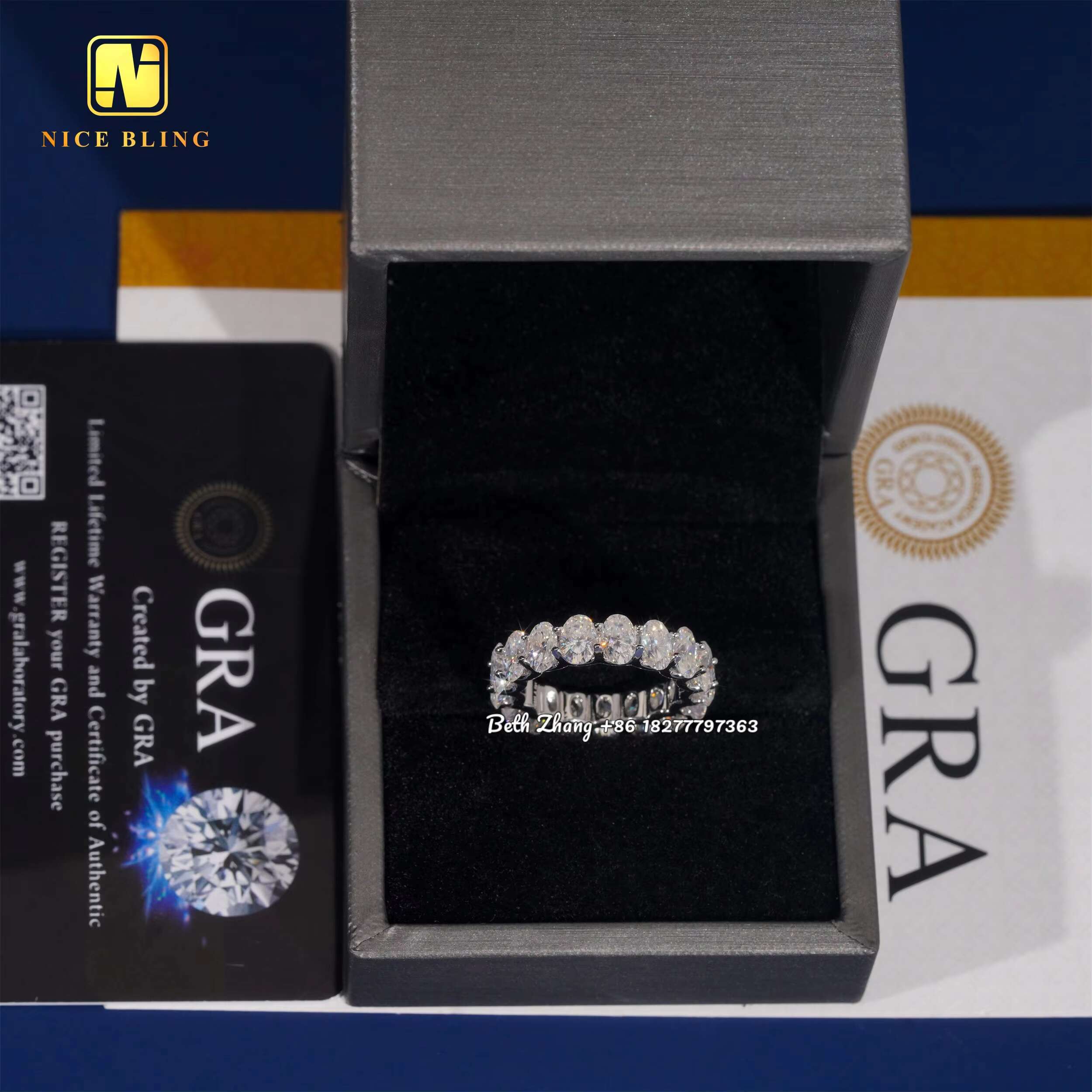 Fashion Engagement Bands 925 Silver Oval Moissanite Diamond Tennis Rings Trendy Hip Hop Wedding Ring for Men Women