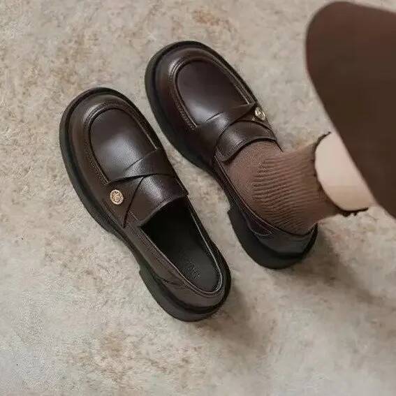 ddmyoutdoor Women Loafers Spring Autumn Retro Fashion Brown Anti Slip Round Toe Elegant Outdoor Comfort Commuting Banquet Casual Shoes Outdoor Shoes