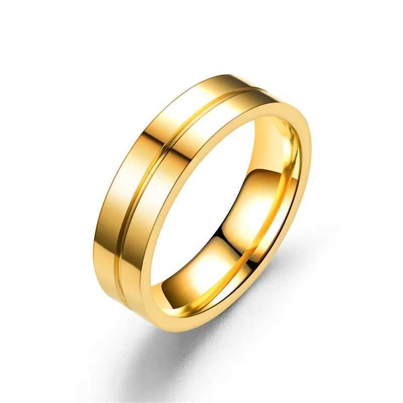 Fashion Wedding Bands Rings for Women Men Love Gift Gold-color Trendy Stainless Steel Promise Couple Jewelry Gifts W250606