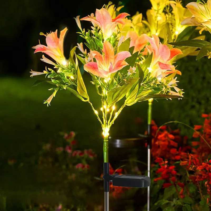 2025 Solar-Powered LED Lily Flower Lights Outdoor Garden Pathway Lawn Stake Lights Spring Decorative Landscape Lighting 1004 W250607
