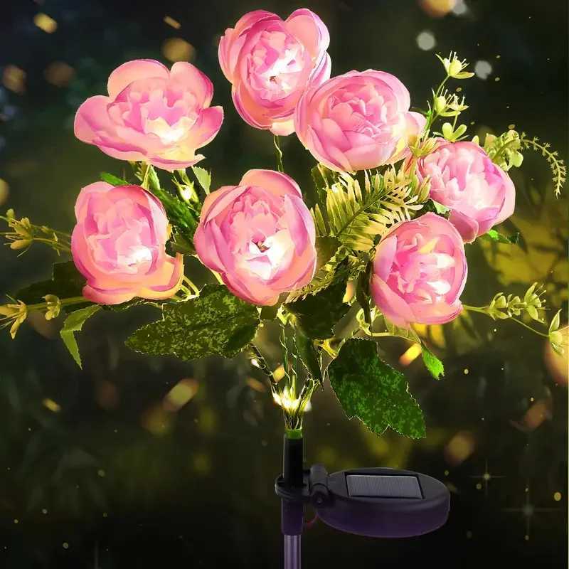 Solar Lights Outdoor Solar Garden Lights 7Head Camellia Flower Solar Light for Yard Lawn Garden Atmosphere Lighting Decoration XJ250606