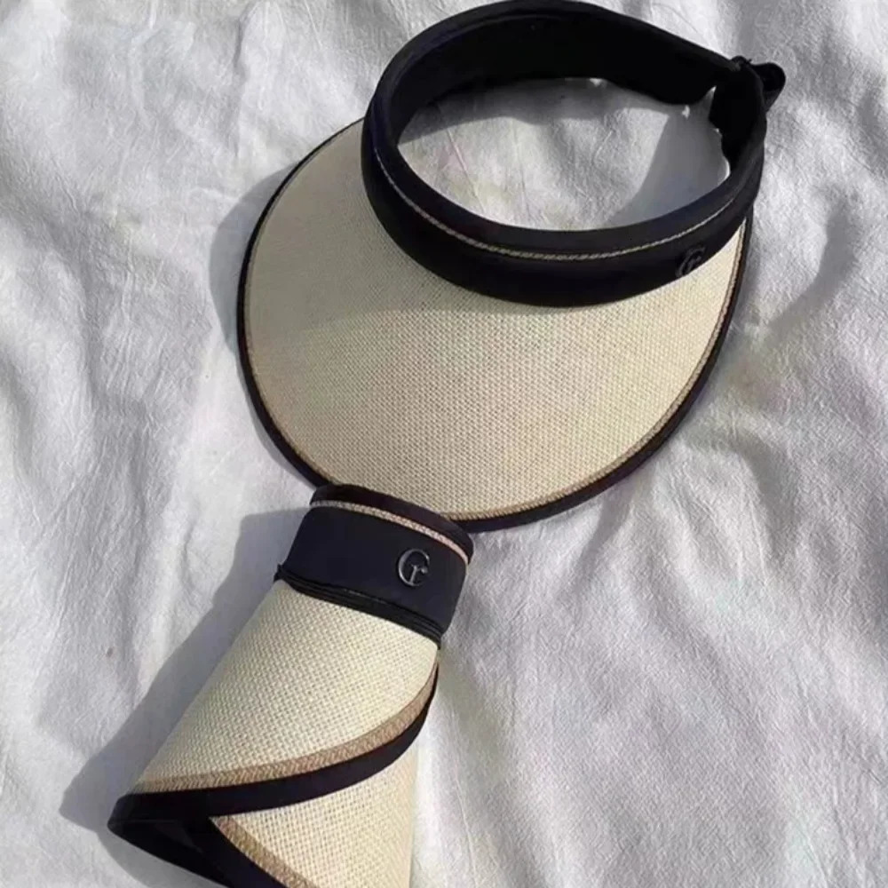 2025 Summer Empty Top Sun Hat Anti Uv Female Outdoor Visor Cap Casual Foldable Straw Shade Hat Wide Large Brim Beach Sunhat 250603