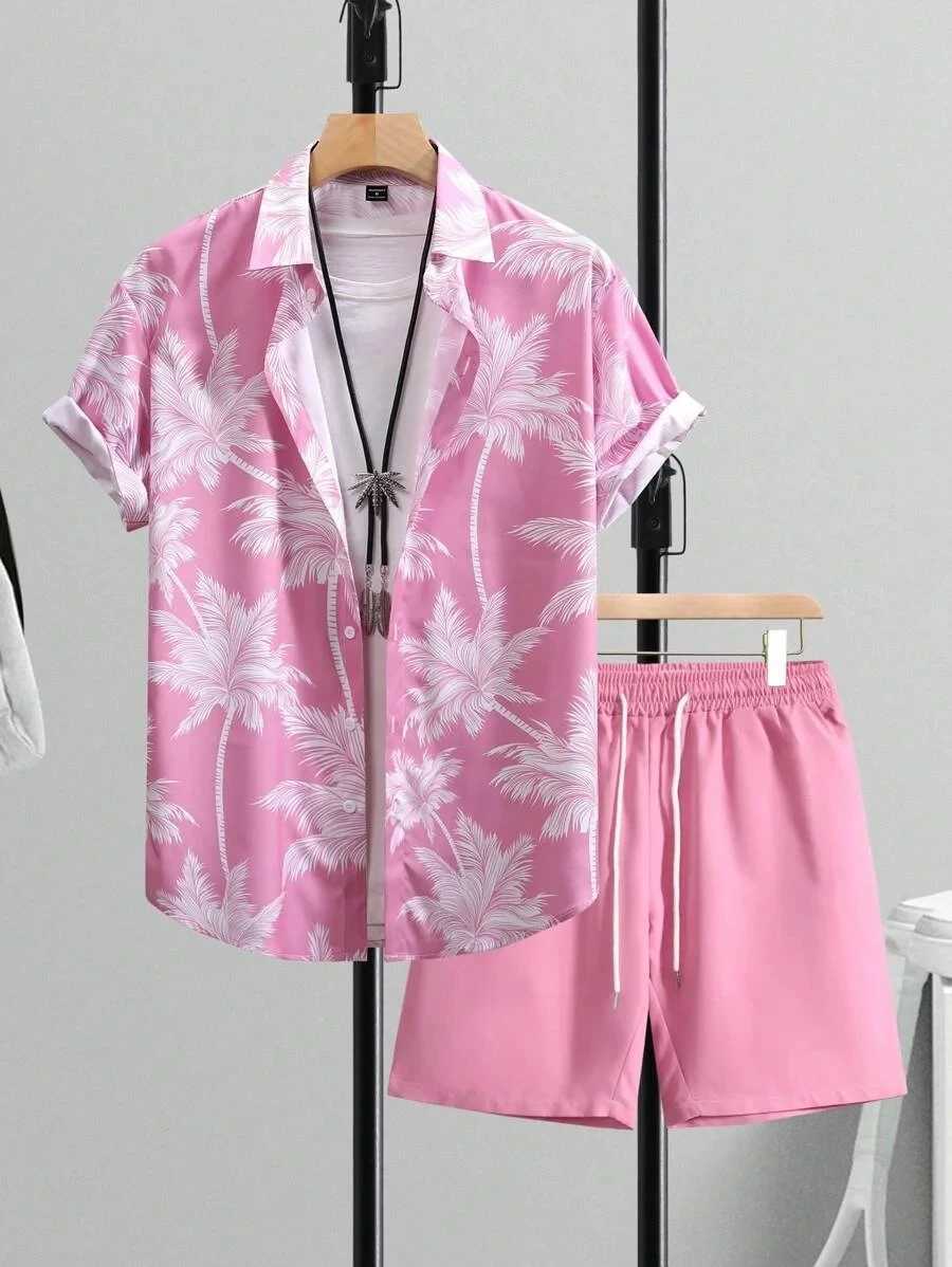 2024 Men Sets Print Patchwork Lapel Short Sleeve Casual Shirt Beach Shorts Summer Streetwear Vacation Hawaiian Suits Men S-5XL W250609