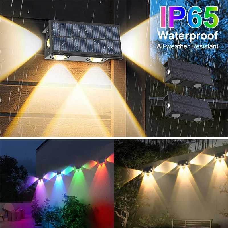 Solar Wall Lights Outdoor IP65 Waterproof LED Lamp Multicolor Garden Side Lighting for Porch Courtyard Decoration Outside Sunlights XJ250606