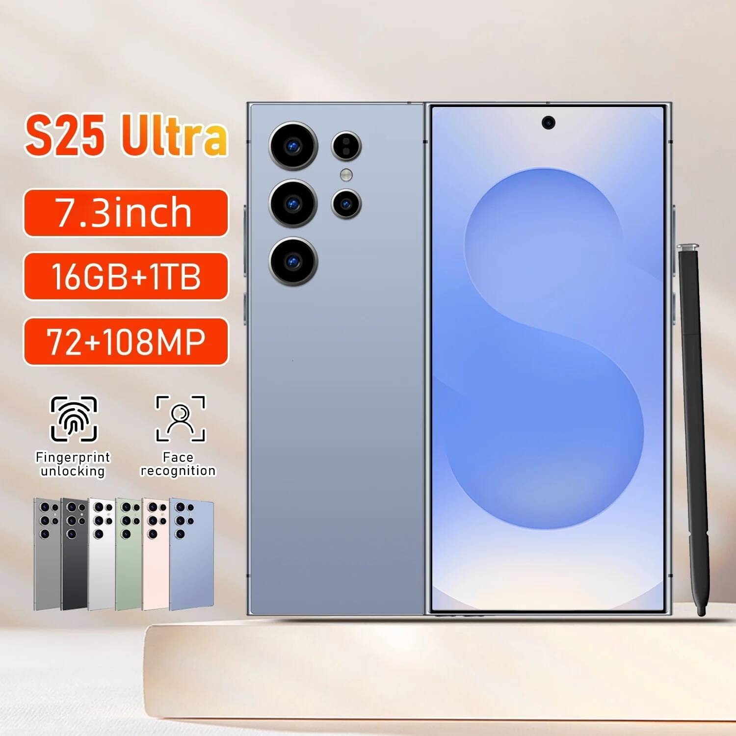 2025 Version S25 Uitra Global Phone, Enjoy The Ultimate Experience 16Gb+1T Space, 5G Smartphone 7.3 Inch Large Scr