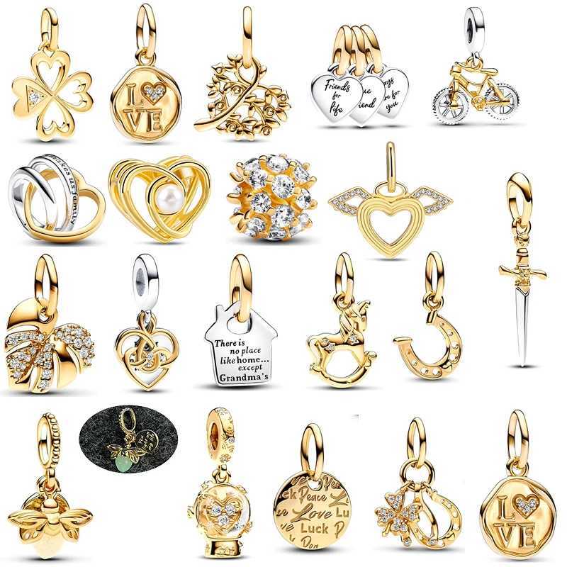 925 Silver Plated Gold Sparkling Unicorn House Friend Round Charm Beads Fit Original Pantaro Bracelet Jewelry Women Gift XJ250607