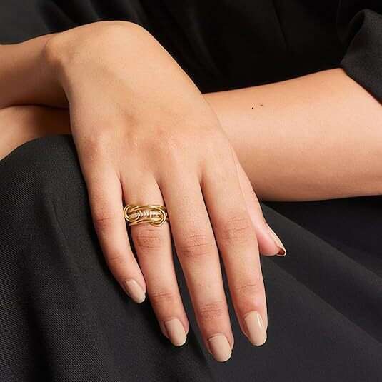 2025 hot Stainless Steel Interlocking Full Diamond Wave Three-Ring Ring Two-Tone Multi-Element New Style with gift box