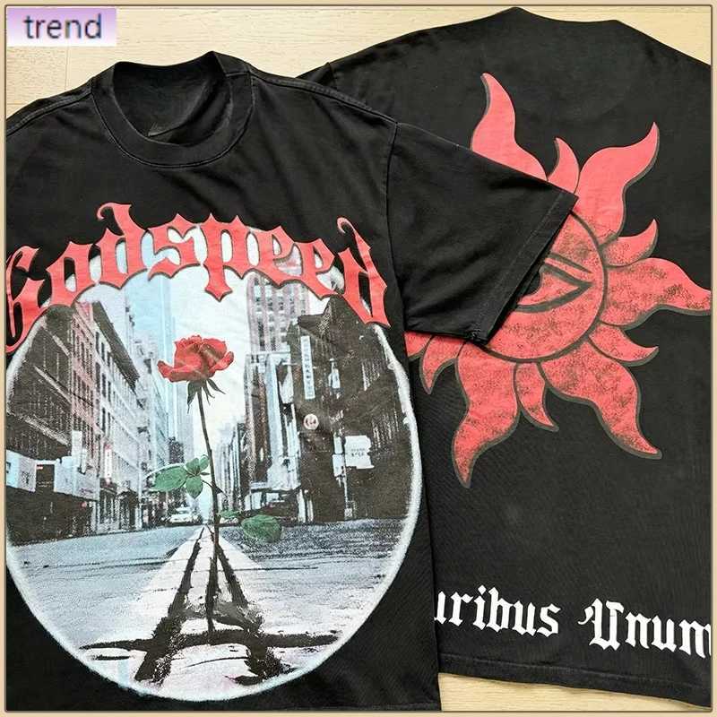 2025 Summer vintage Rose pattern God Spd Short sleeve top T-shirt unisex casual trend God Spd T-shirt clothing real photos X2506071