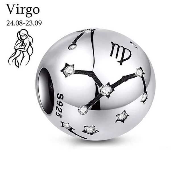 New 925 Sterling Silver 12 Constellation Zodiac Round Beads Fit Original Pendant Bracelet Charms Jewelry Accessories For Women XJ250607