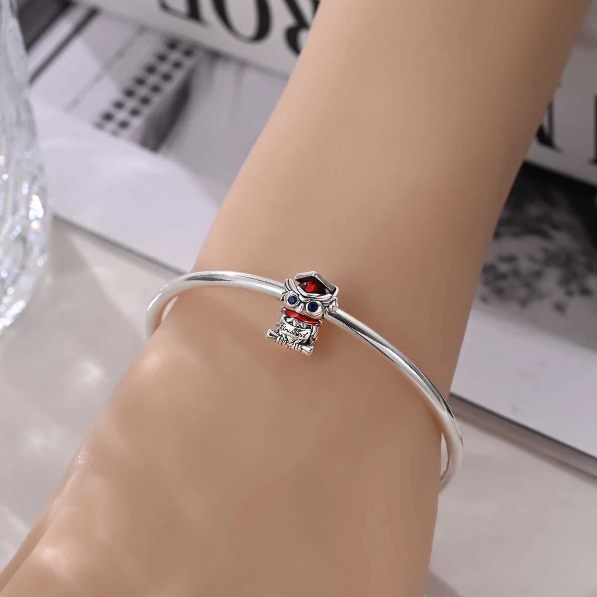 925 Sterling Silver Heart Shed Graduation Season Bachelor Hat Charm Suitable for DIY Bracelet Necklace Souvenir Gift XJ250607