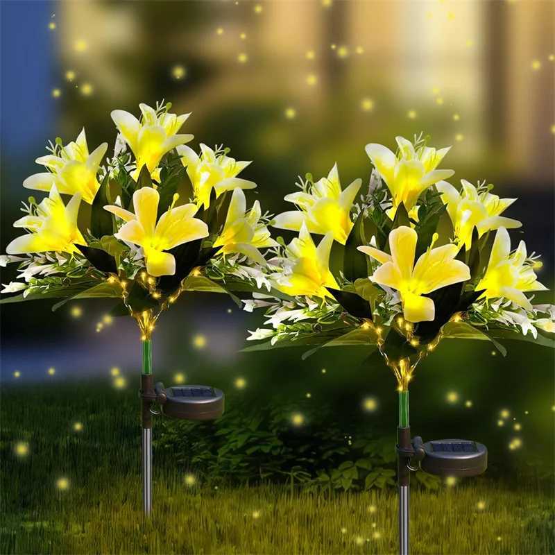 Lily Flowers Solar Lights Decorative Light For Patio Lawn Garden Solar Lawn Light Yard Pathway Landscape Solar Powered Lights XJ250606