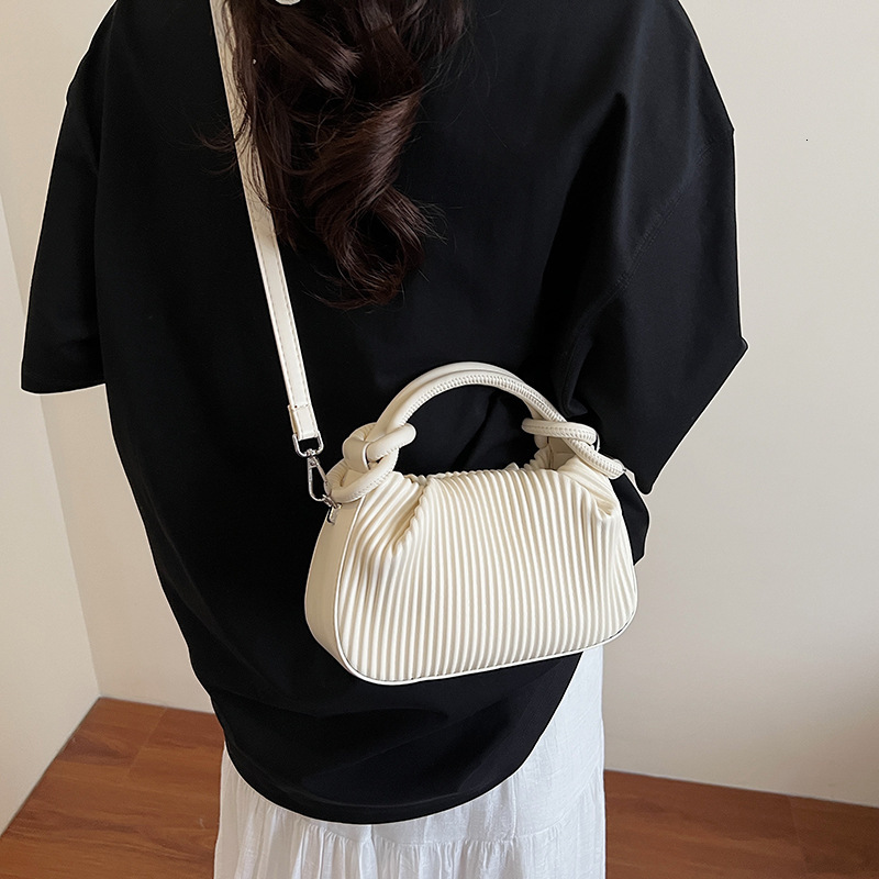designer Niche Personality Pleated Striped Handbag for Women Fashion Versatile Bucket Bag 2025 Summer Simple Shoulder Bag