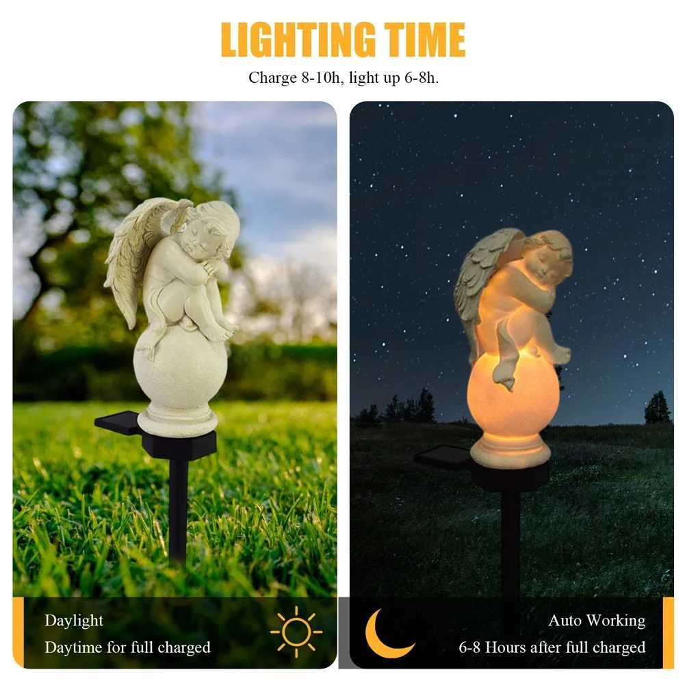 Solar Ground Plug Light Lighting Ornaments Resin Angel Lawn Decorative Light IP55 Waterproof Home Decor for Park Courtyard W250607