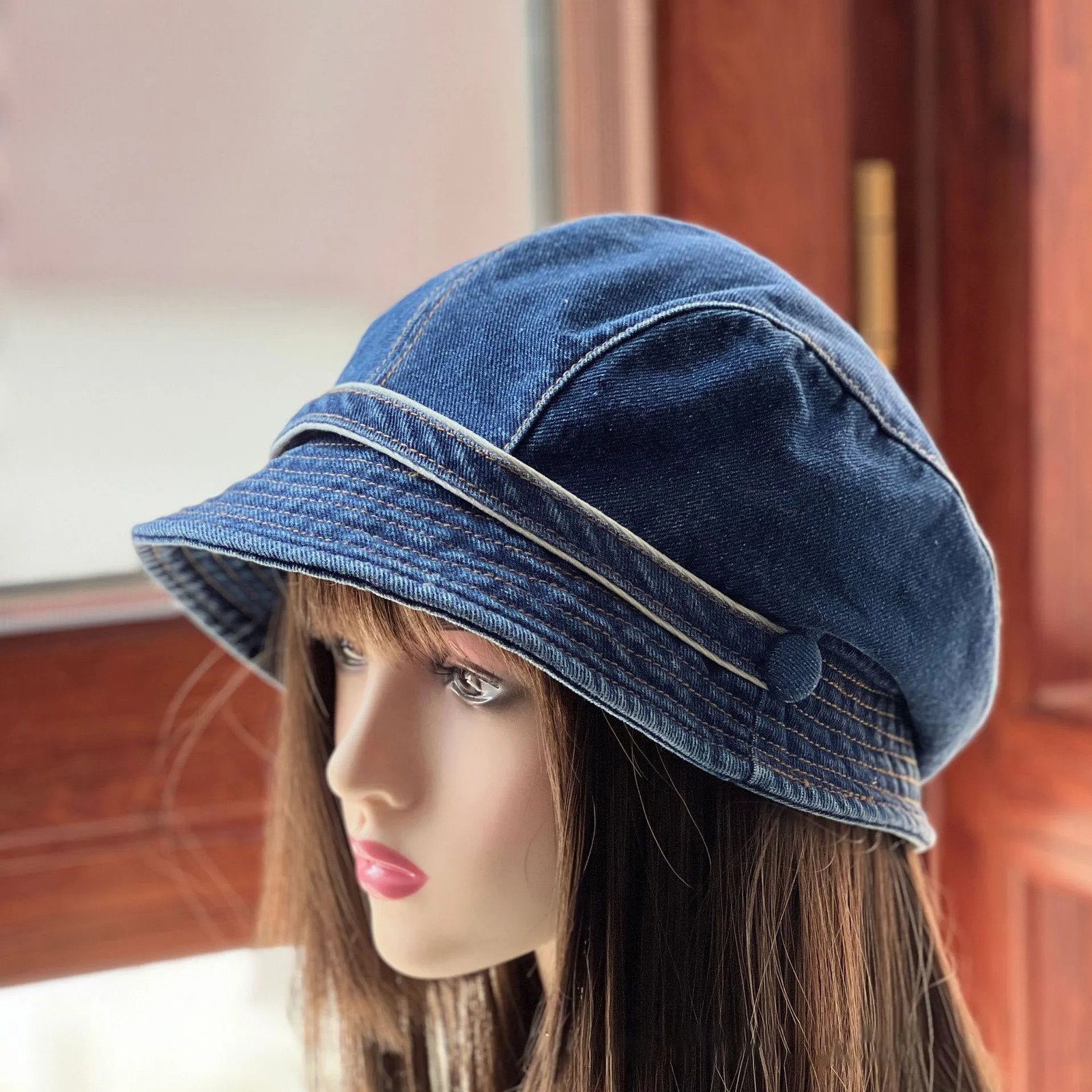 Women Cotton Fisherman Hat Bucket Hats Summer Sunscreen Panama Denim Fabric Sunbonnet Outdoor Casual Fisherman Hat Beach Cap 250605