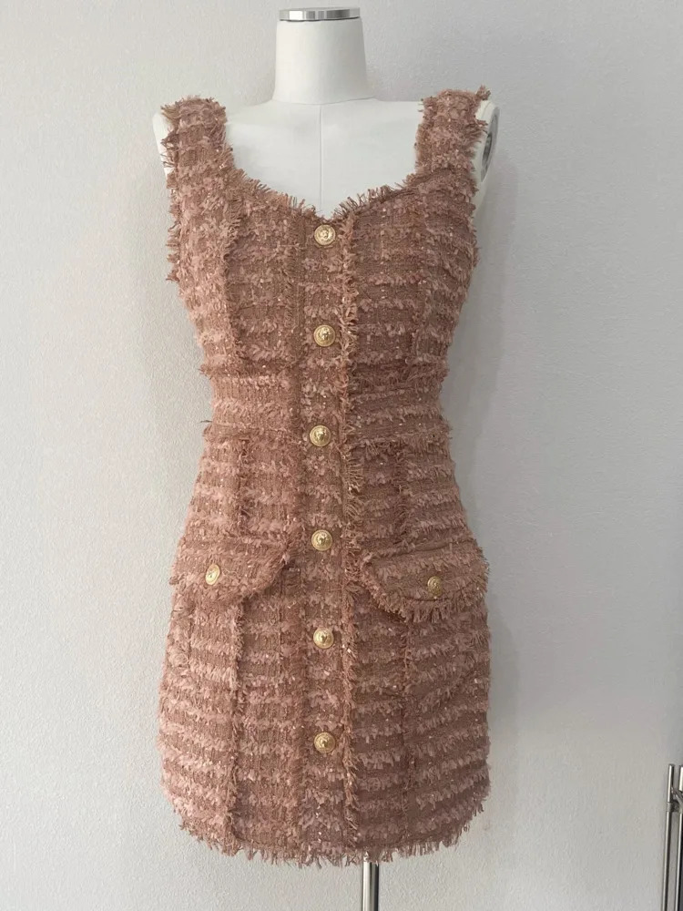 High Quality Small Fragrance Tweed Dresses For Women Summer Sweet Short Dress Party Vestidos Robes roupas feminina 250603