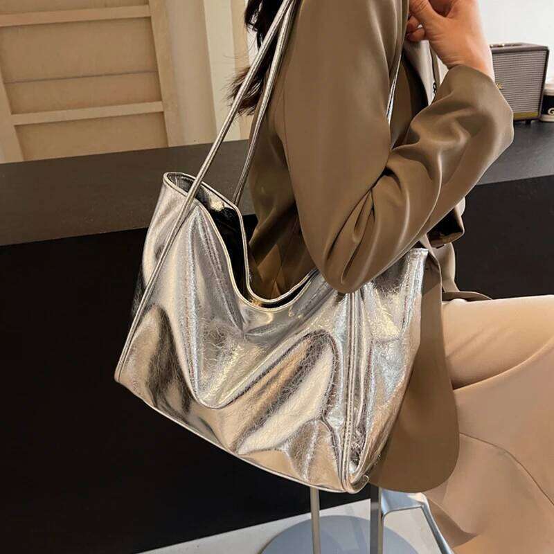 Large Capacity Tote Handbag For Women Gold Sier Soft Leather Shoulder Designer Shopper Female Top Handle Bag Brand