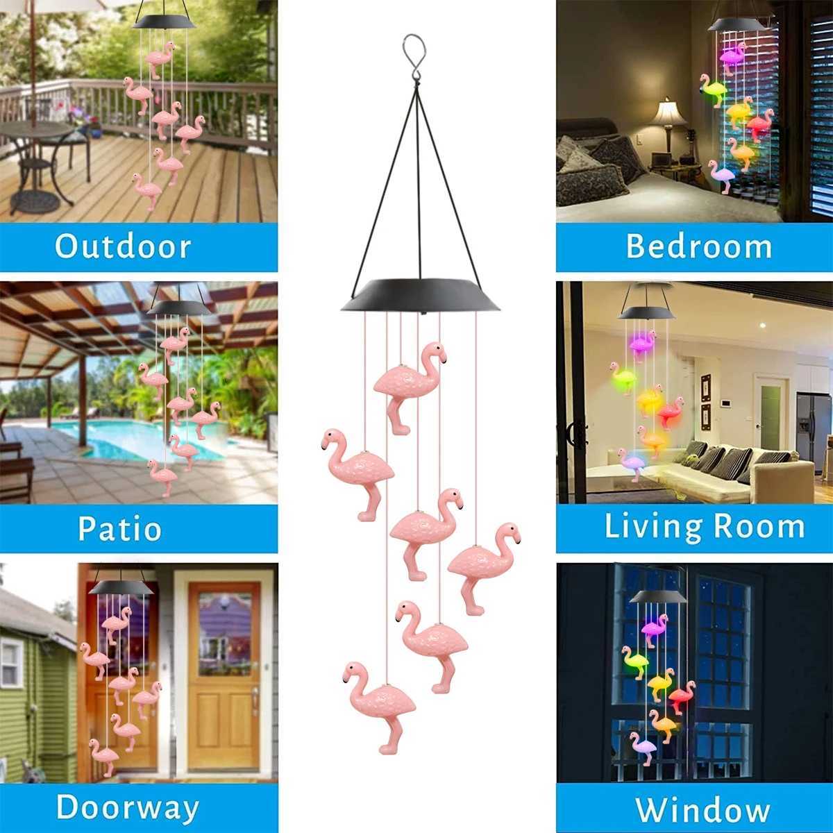 1pc Colorful Changing Light Wind Chimes With 6 LED Outdoor Waterproof Hanging Mobile Lamp For Home Garden Holiday Festival DecorXJ250606
