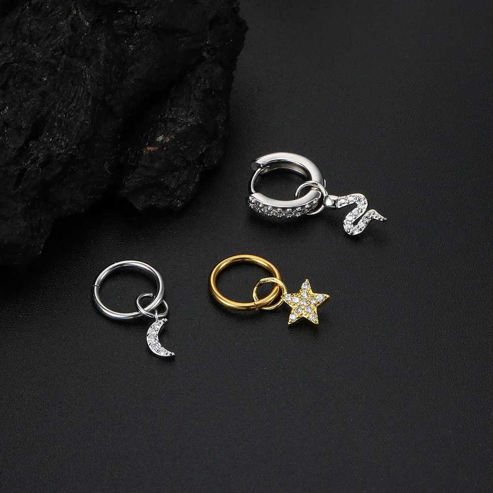 1PC Little Star Moon Snake Crystal Charms Pendant Helix Daith Earrings for Women Hanging Matching Piercing Lobe Tragus Jewelry XJ250607