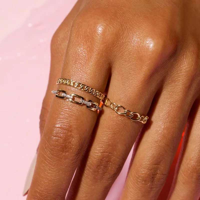 Stacking Cube Chain Link Ring For Women Iced Out Zircon Crystal Matching Gold Color Ring Punk Accessories Trend Jewelry R727 W250606
