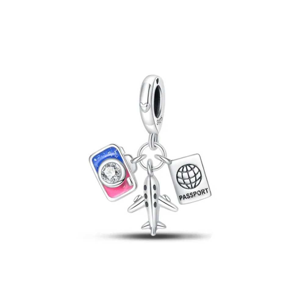 New hot Airplane passport suitcase Charms bus car ship Beads Decoration Fit Original DIY Bracelet Gift Women 925 Silver Pendant XJ250607