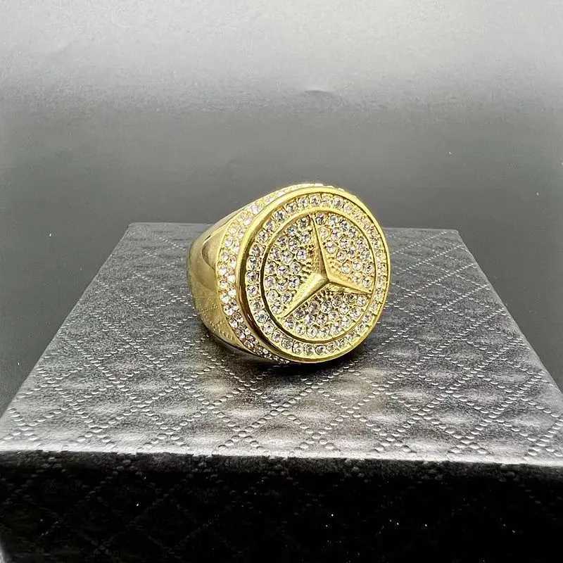 Megin D Stainless Steel Titanium Hip Hop Star Motor Ben Luxury Zircon Merzde Rings for Men Women Couple Boyfriends Gift Jewelry W250606