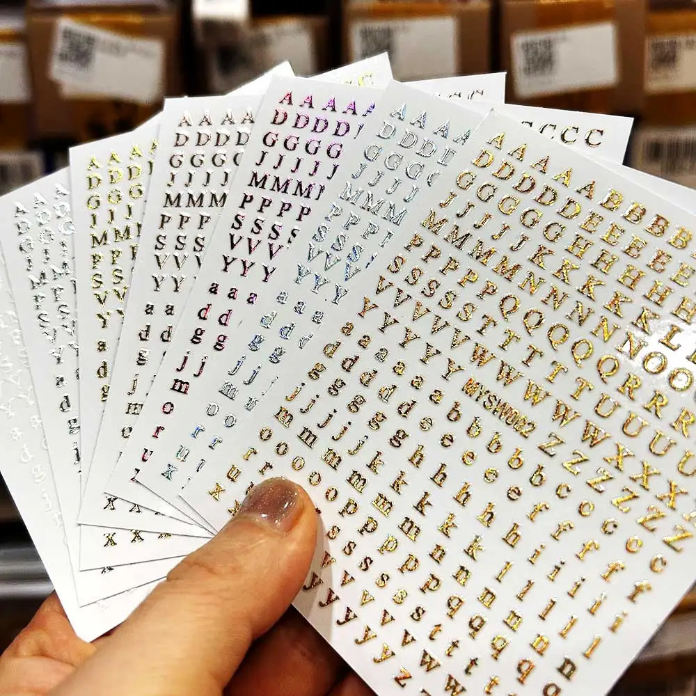 1Pcs 3D Alphabet Nail Sticker Laser SilverGold 26 English Letters Art Decals Self Adhesive Manicure 810cm Letter 250605
