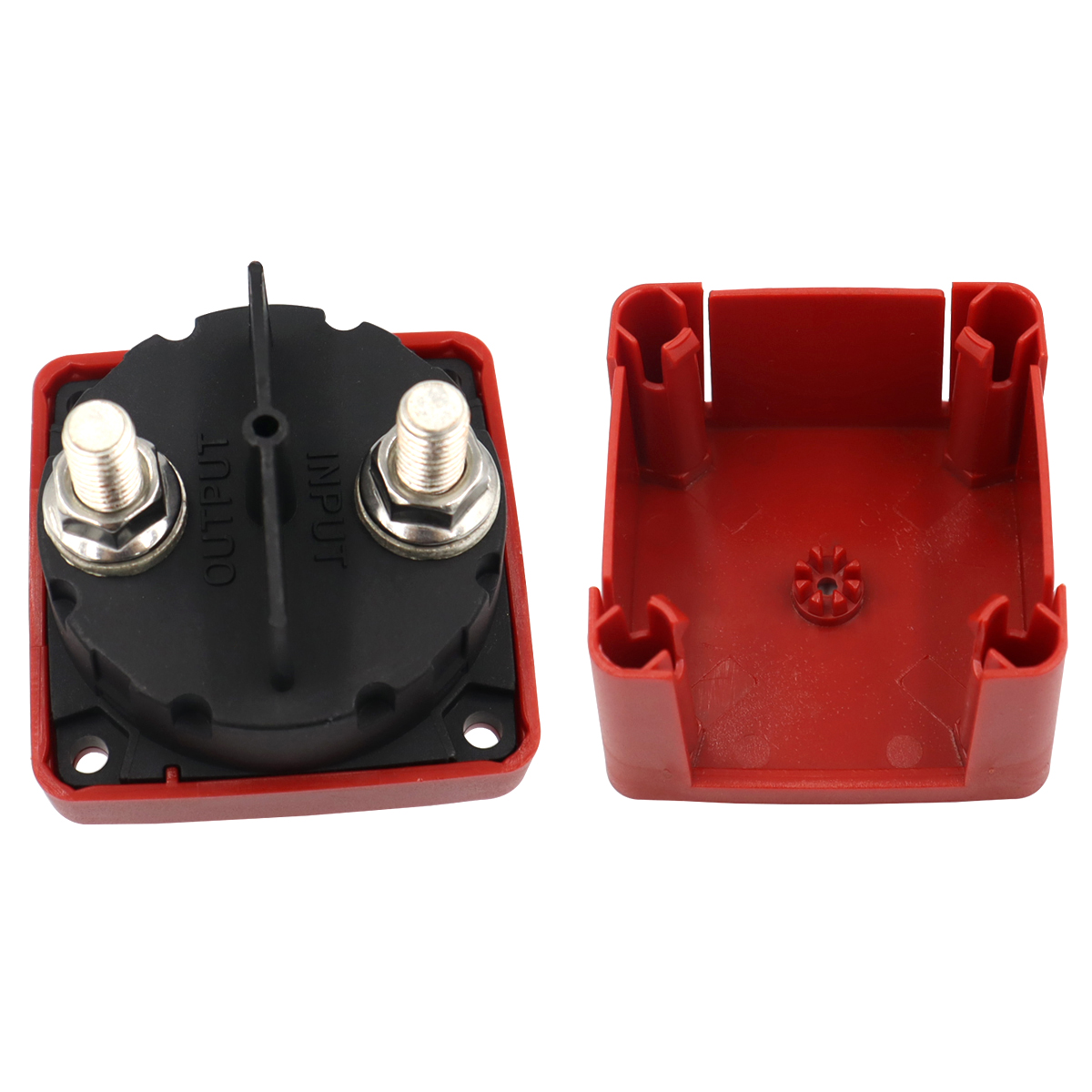Compact Marine Red Battery Selector Switches (Series 6006M through 6011M) Equipped With Integrated Self Tapping Mounting Hardware