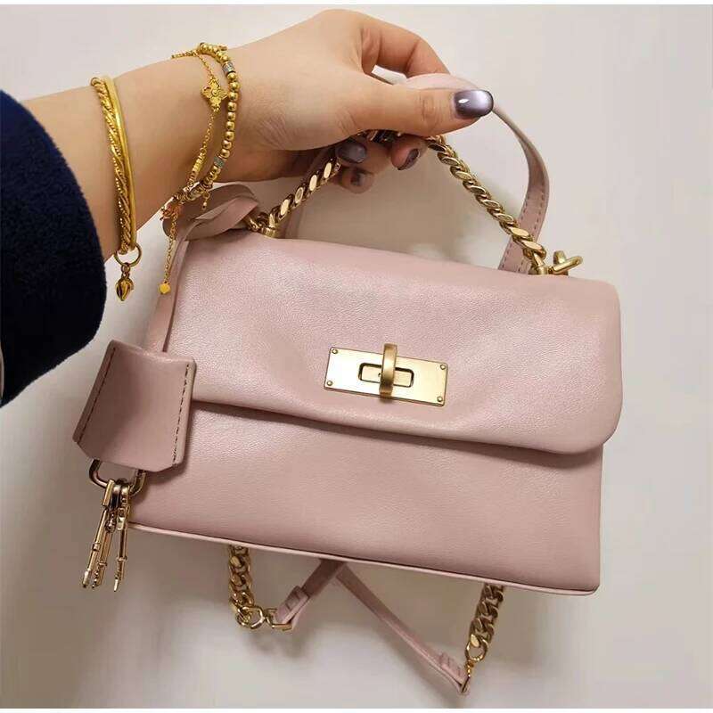 Brand Design Crossbody Messenger Women's Sweet Style Pink Small Square Bag New Fashionable All-Match Lock Handbag 2025/06/07