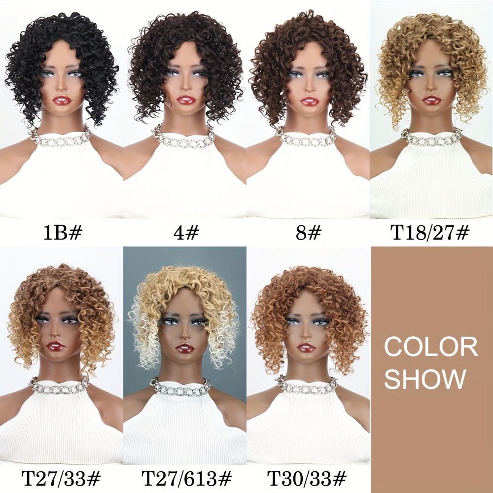African small curly hair wig European and American women's fluffy natural high temperature silk synthetic fiber wig tablets 20 cm periwig