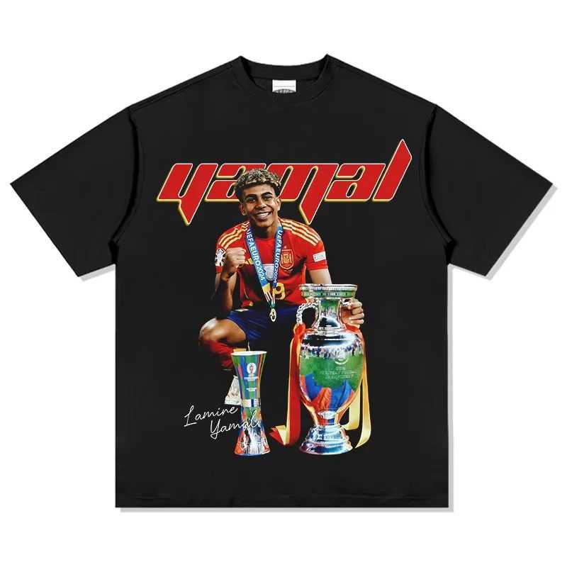 2025 New Spanish Yamal Printed Pure Cotton Short Sleeve T-shirt Summer Fan Sports T-shirt Souvenir Shirts X250607