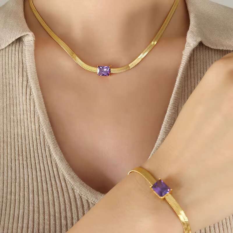 Hip-hop fashion metal pop sequin chain 925 silver colorful diamond contrast necklace and bracelet set