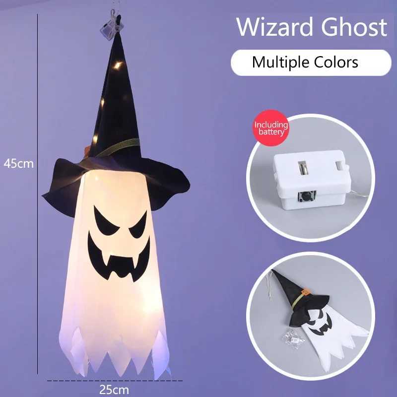 Pumpkin LED Halloween Decoration Flashing Light Gypsophila Ghost Festival Dress Up Glowing Ghost Hat Lamp Decor Hanging Lantern XJ250606