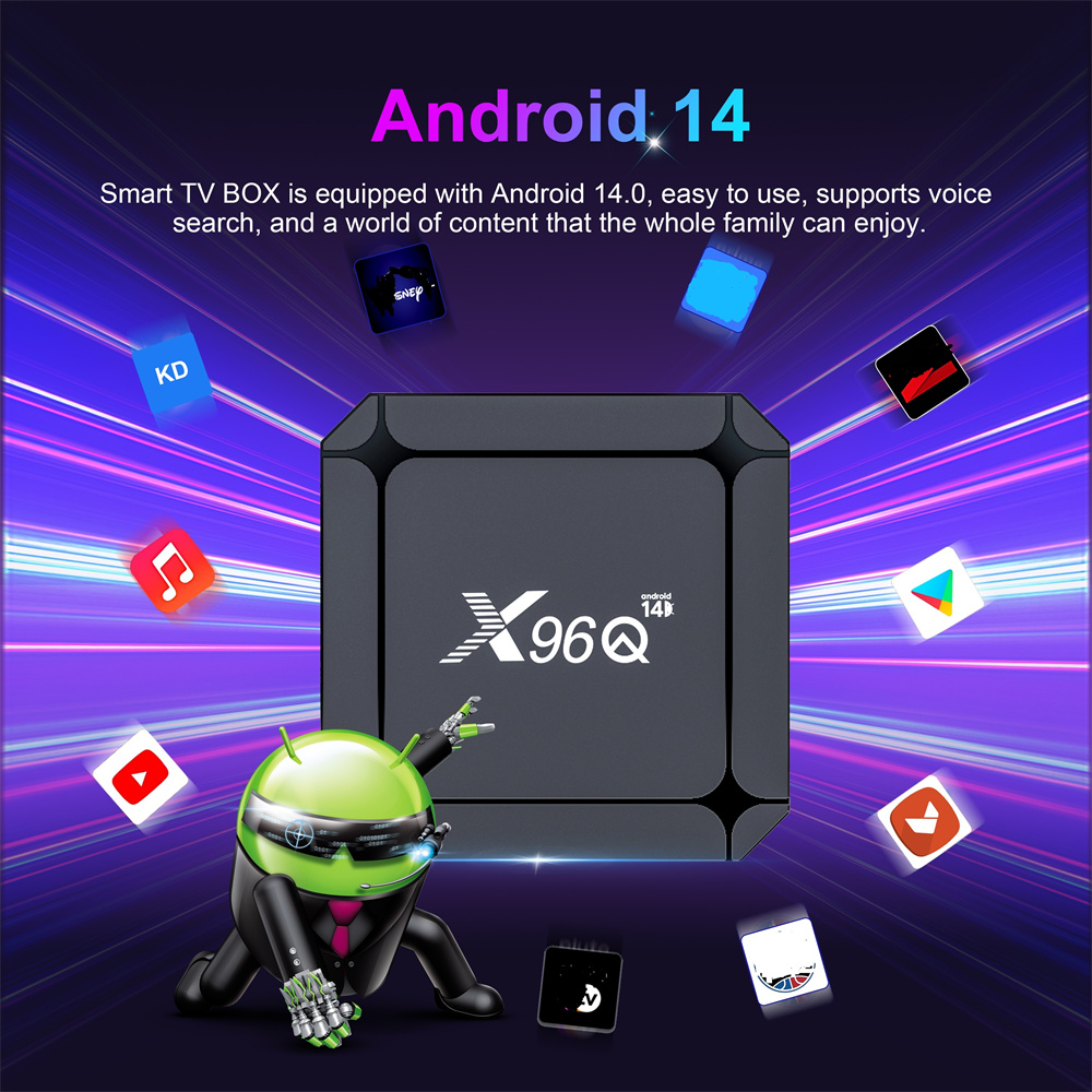 X96Q Rockchip RK3518 Android 14 TV BOX 4K USB3.0 4K WIFI6 2G+16G Smart Media Player 100M LAN