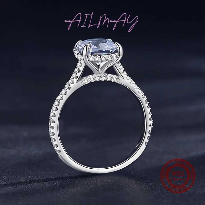 Ailmay Real 925 Sterling Silver Wedding Ring Luxury Sparkling Clear CZ Finger Rings For Women Wedding Statement Fine Jewelry XJ250606