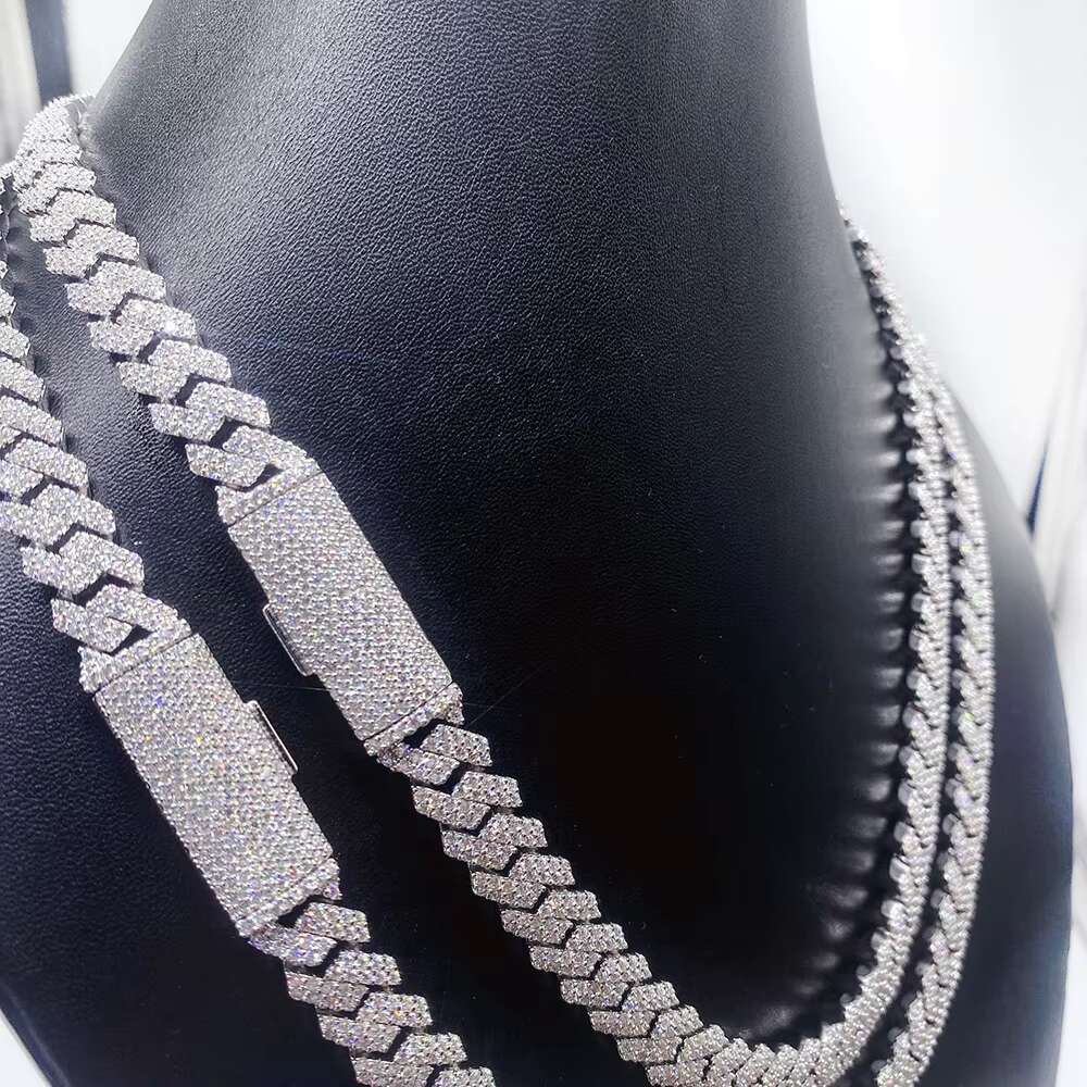10mm High-End Moissanite Diamond Necklaces S925 Silver Cuban Link Chain Choker for Women Pass Tester With Certificate