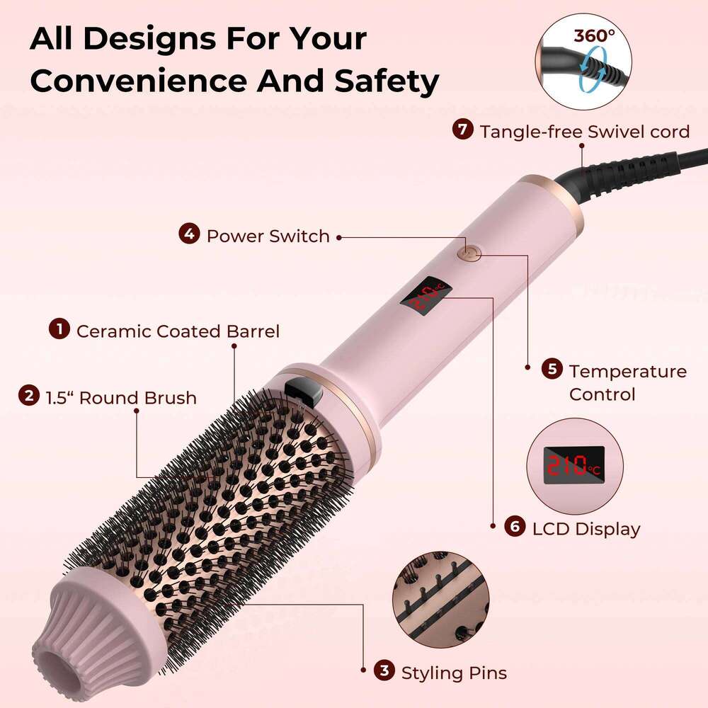 Curling Iron PTC Heated Thermal Ceramic Curler Hot Create Loose & Volume Curls Heating Hair Styling Brush